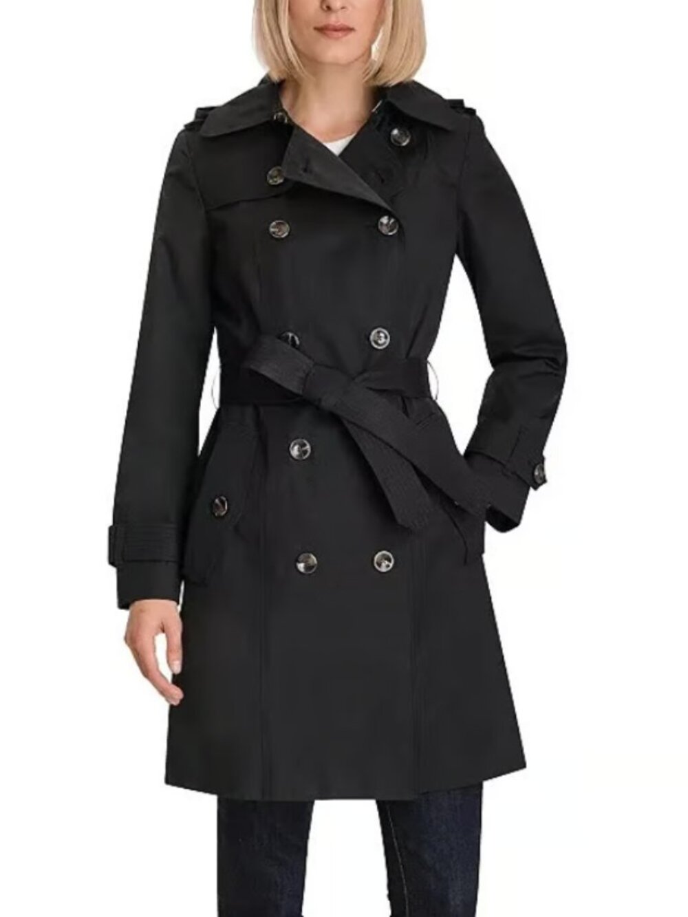 London Fog Women's Size M Black Double Breasted Mid-Length Trench Coat